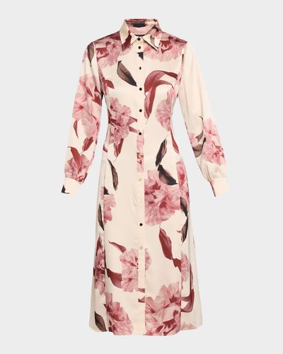 Misook Floral Satin Midi Shirtdress