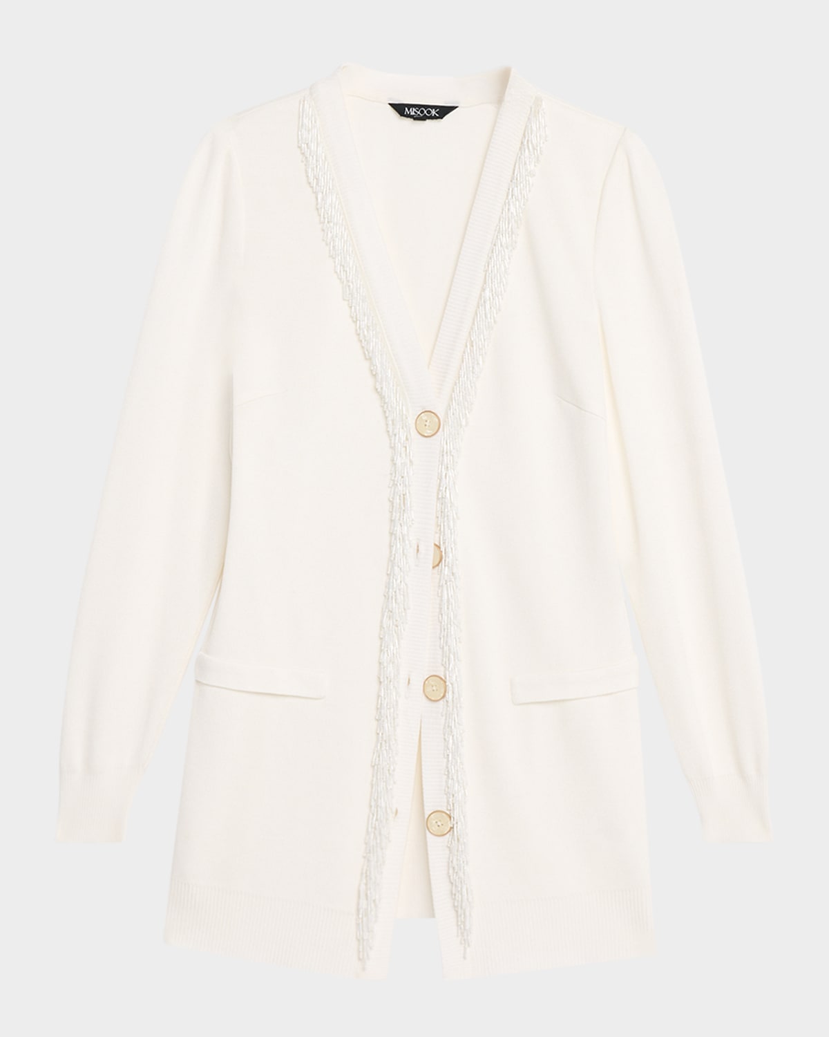 Misook Heritage Bead-Trim Flat Knit Cardigan