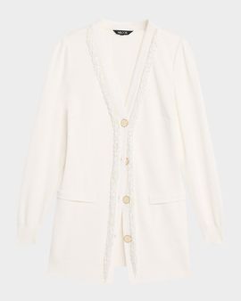 Misook Heritage Bead-Trim Flat Knit Cardigan