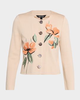 Misook Heritage Floral-Embroidered Knit Cardigan