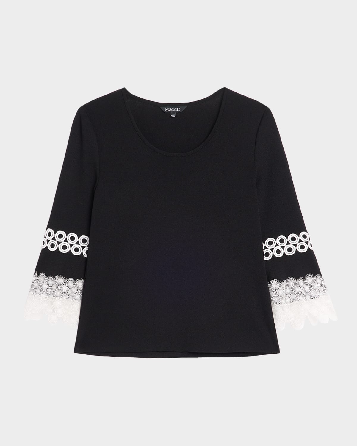 Misook Lace Applique Bell-Sleeve Knit Top