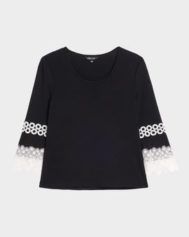 Misook Lace Applique Bell-Sleeve Knit Top