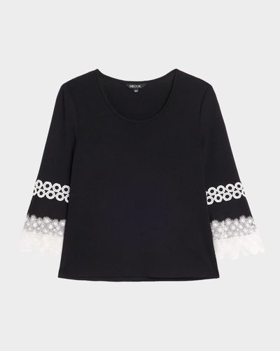 Misook Lace Applique Bell-Sleeve Knit Top