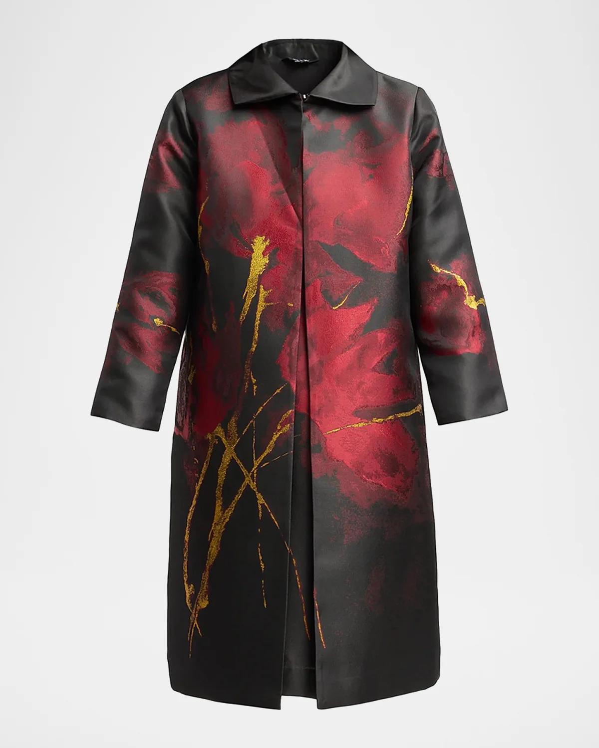 Misook Metallic Floral Jacquard Longline Jacket