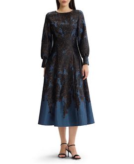 Misook Misook A-Line Bloomscape Jacquard Woven Maxi Dress