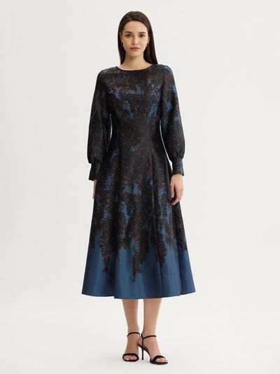 Misook Misook A-Line Bloomscape Jaquard Woven Maxi Dress