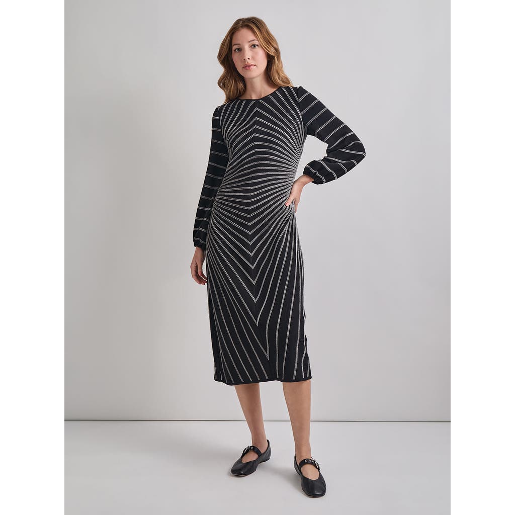 Misook Misook A-Line Melange Striped Soft Knit Midi Dress