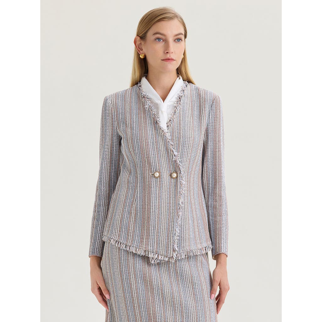 Misook Misook Asymmetrical Fringe Trim Knit Jacket