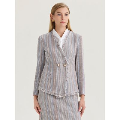 Misook Misook Asymmetrical Fringe Trim Knit Jacket