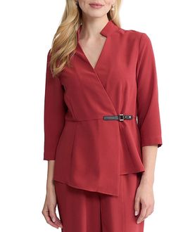 Misook Misook Buckle Detail Crepe Wrap Blouse