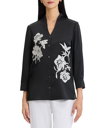 Misook Misook Embroidered Crepe de Chine Blouse