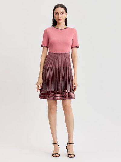 Misook Misook Fit & Flare Striped Hem Soft Knit Dress
