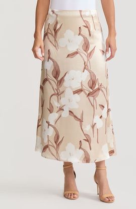 Misook Misook Flared Floral Print Silk Maxi Skirt