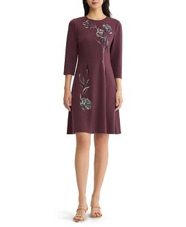 Misook Misook Floral Embroidered A-Line Soft Knit Dress