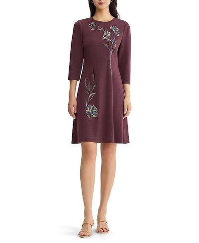 Misook Misook Floral Embroidered A-Line Soft Knit Dress