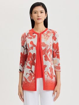 Misook Misook Floral Jacquard Flat Knit Jacket
