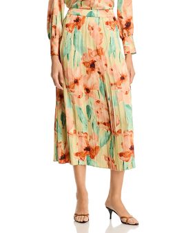Misook Misook Floral Pleat Crepe de Chine Skirt