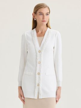Misook Misook Heritage Beaded Trim Flat Knit Cardigan