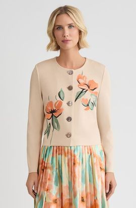 Misook Misook Heritage Floral Embroidered Flat Knit Cardigan