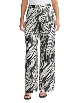 Misook Misook Marble Print Wide Leg Silk Pants