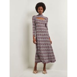 Misook Misook Modern Fit-and-Flare Melange Knit Cutout Midi Dress