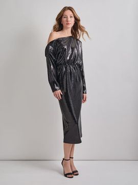 Misook Misook Modern Fit Sequin Novelty Woven Blouson Midi Dress