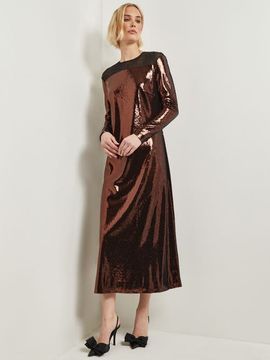 Misook Misook Modern Fit Sheer Shoulder Sequin A-Line Maxi Dress