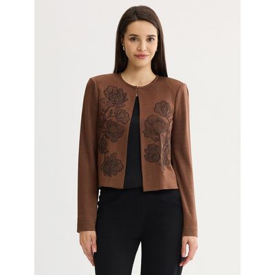 Misook Misook Relaxed Embroidered Metallic Knit Cardigan