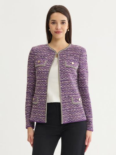 Misook Misook Relaxed Lurex Eyelash Ribbon Knit Jacket