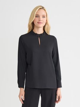 Misook Misook Ruffle Neck Keyhole Crepe de Chine Blouse
