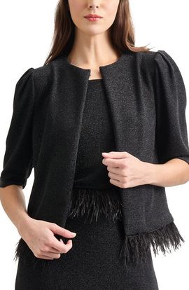 Misook Misook Sparkle Feather Trim Jacket