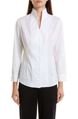 Misook Misook Split Neck Poplin Blouse