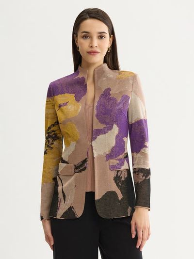 Misook Misook Tailored Floral Jacquard Flat Knit Jacket