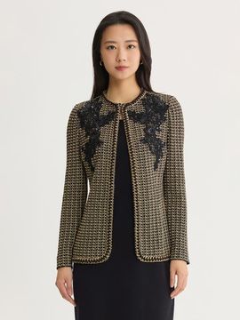 Misook Misook Tailored Lace Applique Lurex Tweed Knit Jacket