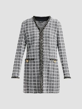 Misook Misook Women's Plaid Velvet-Trim Longline Jacket
