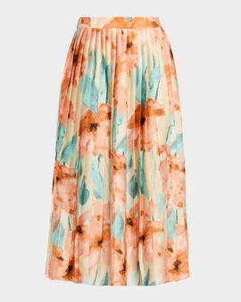 Misook Pleated Floral-Print Crepe De Chine Midi Skirt