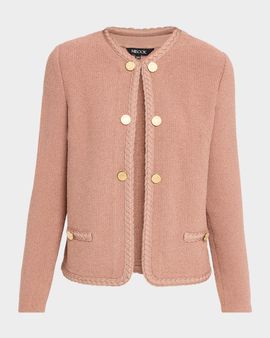 Misook Relaxed Braid-Trim Tweed Jacket