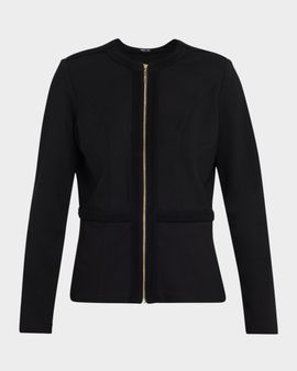 Misook Round Neck Cotton-Blend Jacket