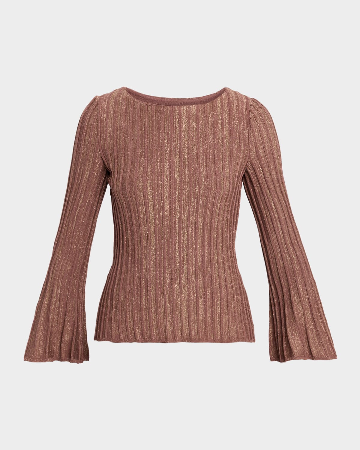 Misook Shimmer Flare-Sleeve Rib Knit Tunic