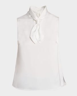 Misook Tie-Neck Sleeveless Crepe De Chine Blouse