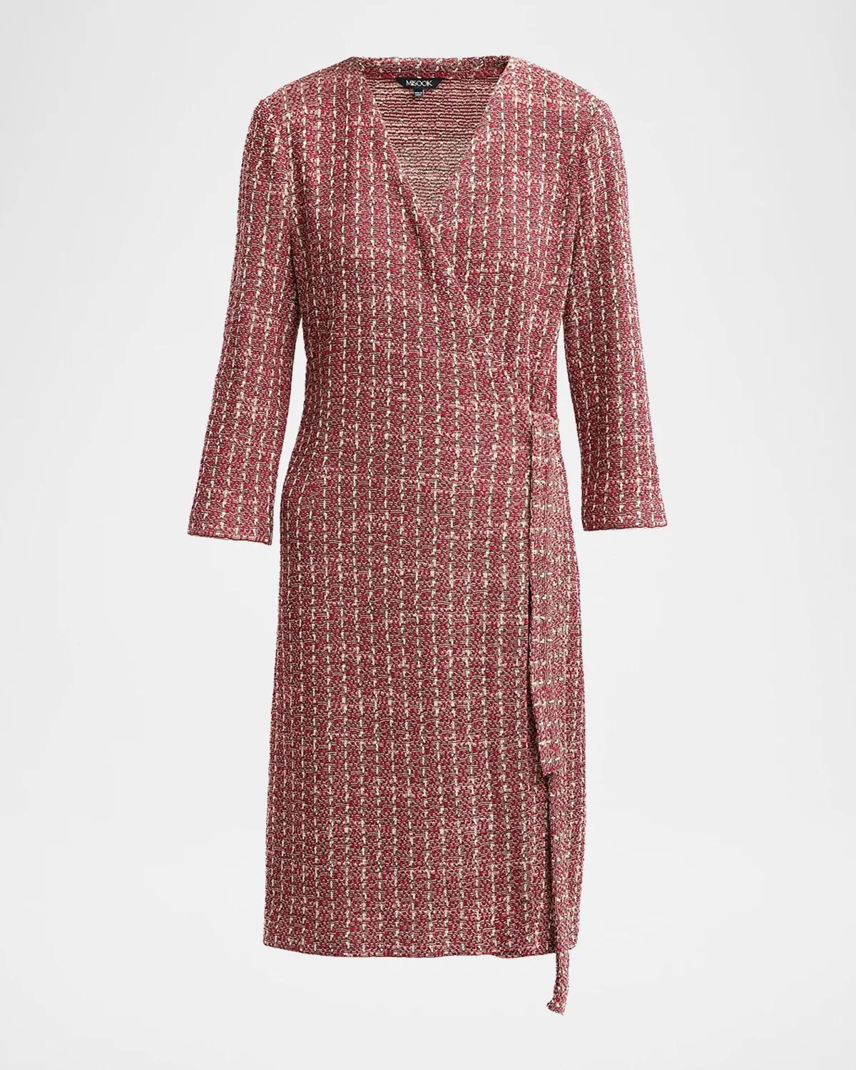Misook Tweed Jacquard Mini Wrap Dress
