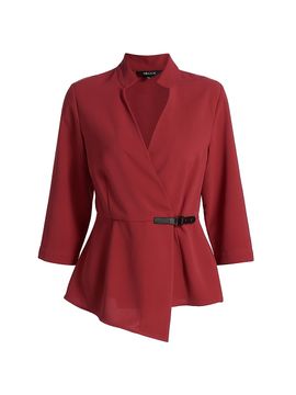 Misook Women's Crepe Side Buckle Wrap Blouse
