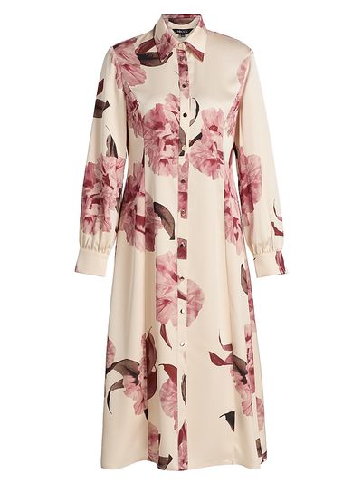 Misook Women's Floral Crepe De Chine Midi-Shirtdress