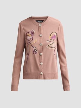 Misook Women's Floral Embroidered Knit Cardigan
