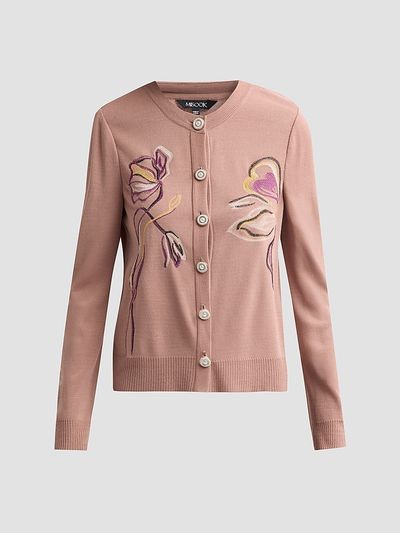 Misook Women's Floral Embroidered Knit Cardigan