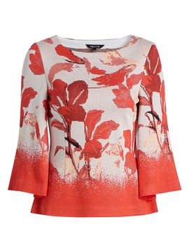 Misook Women's Floral Jacquard Bell Sleeve Top
