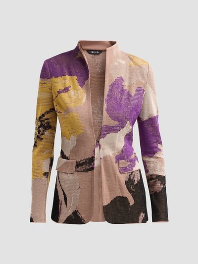 Misook Women's Floral Jacquard Knit Jacket