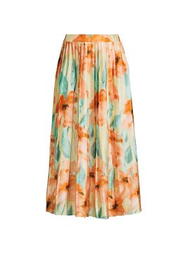 Misook Women's Floral Pleated Crepe de Chine Midi-Skirt