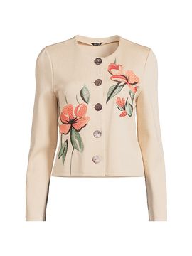 Misook Women's Heritage Floral Embroidered Flat Knit Cardigan