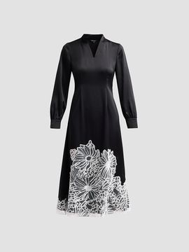 Misook Women's Lace-Appliqué Crepe De Chine Midi Dress